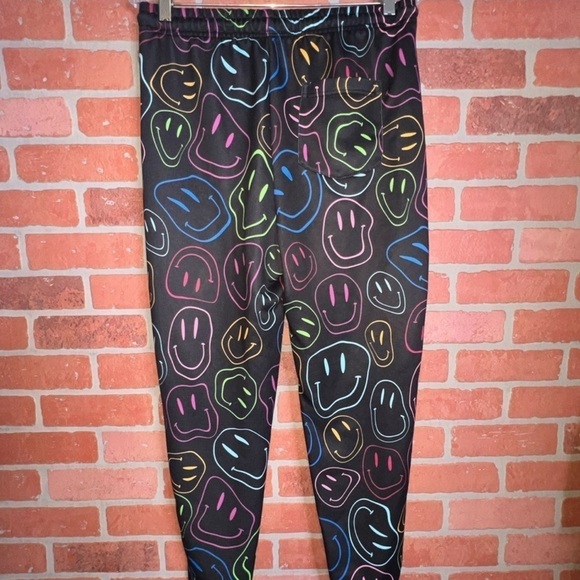 Public Record Pants L Jogger Sweats Smiley Face Graphic Black Neon Activewear - Picture 11 of 13
